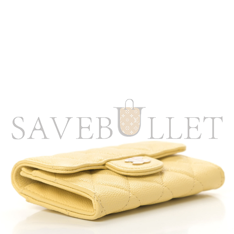 Ch*el caviar quilted flap card holder wallet yellow ap0214 (11.3*7.5*2.5cm)